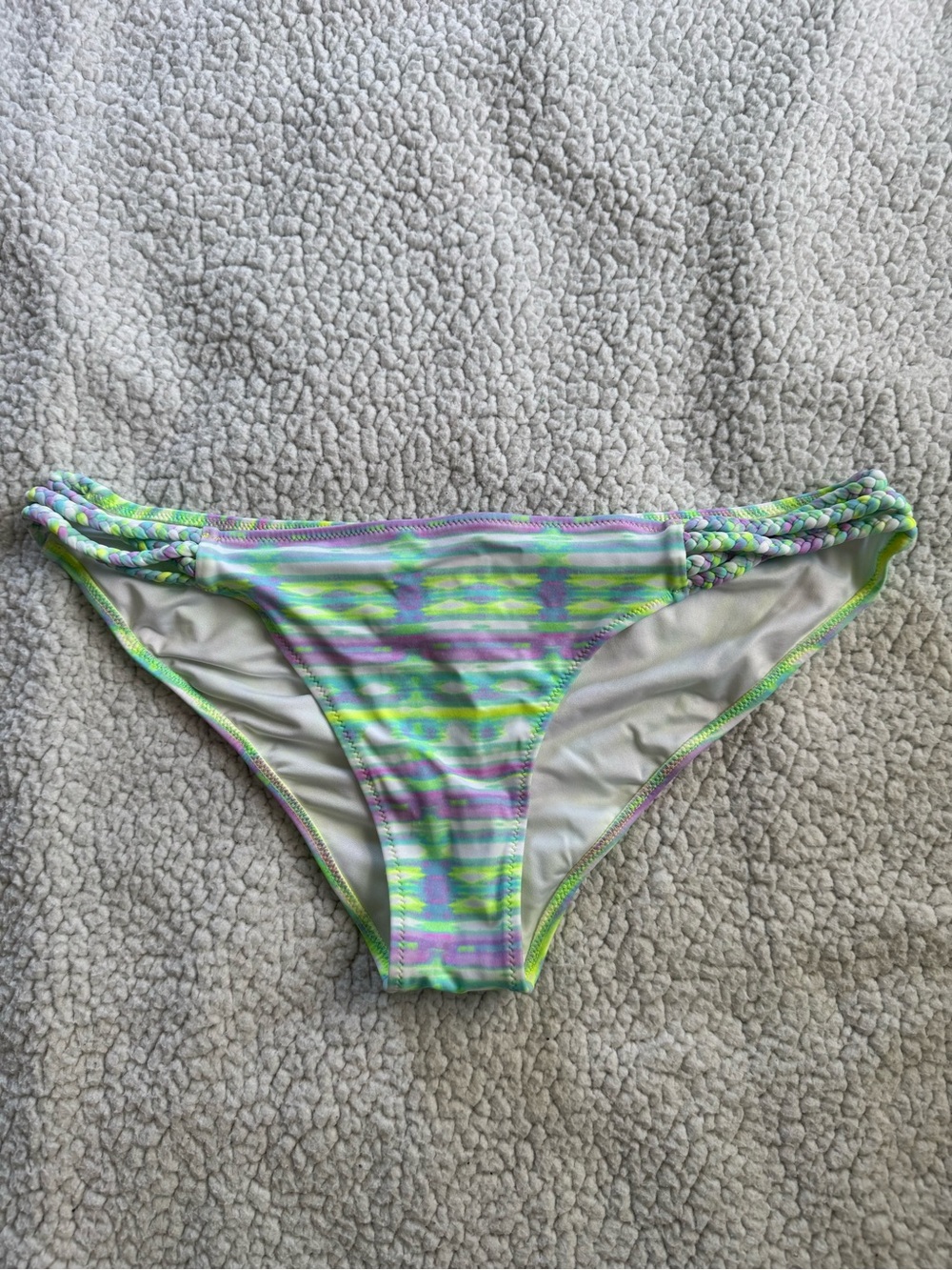 Victoria's Secret Neon Green & Purple Striped Bikini Bottom with Braided Sides
